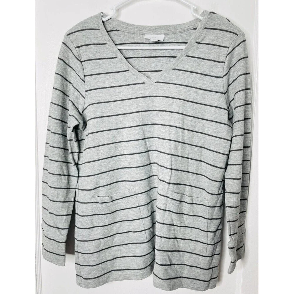 J Jill Tunic Shirt LP Knit Stripes Gray Long Sleeve Basics Stretch Casual Women